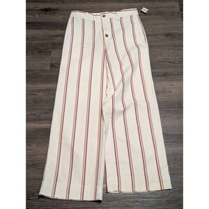 GAP‎ High Rise Wide Leg Crop Pants Cream Stripe Button Fly Size 4